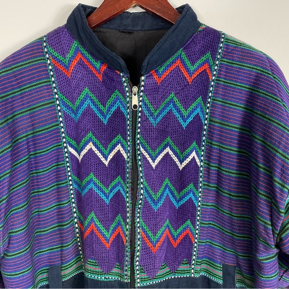 Vintage Multicolor Unisex Guatemalan Purple, Blue, and Green Bomber Style Jacket - Picture 6 of 16
